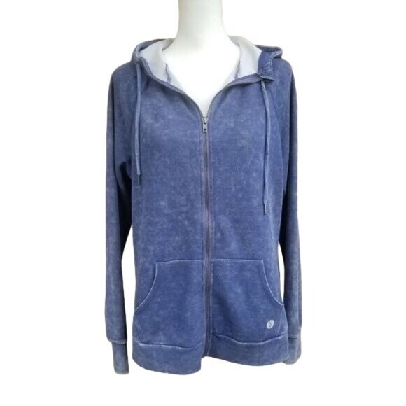 torrid Hooded Active Full Zip Jacket Sz M/L Thumb Holes Indigo Athleisure Casual - Picture 1 of 9
